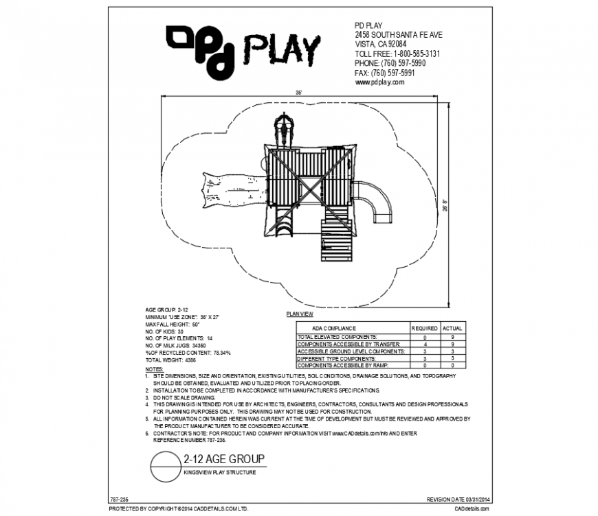 Kings view play structure play equipment details of garden dwg file