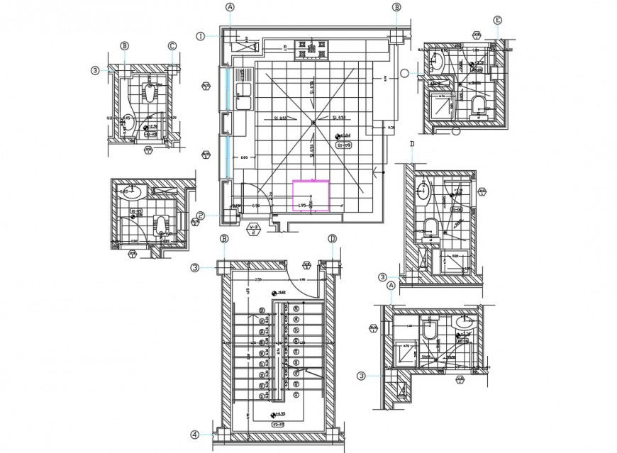 Kitchen, toilet and stair plan layout file
