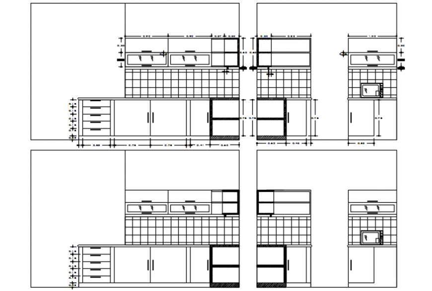 Kitchen elevation and side view in AutoCAD file