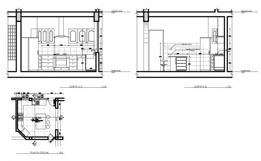 Kitchen 2d section and plan cad drawing details dwg file