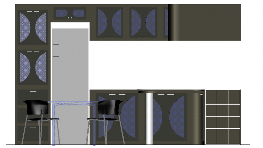 Kitchen 3d section, interior and furniture cad drawing details dwg file
