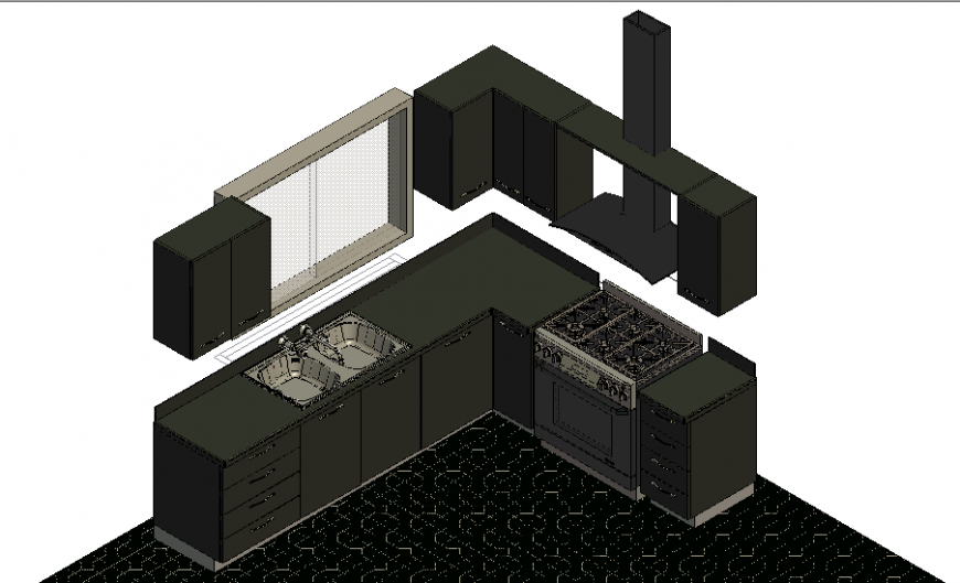 Kitchen 3d view in auto cad file