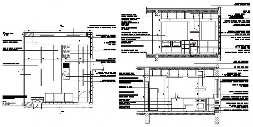 Kitchen all sided constructive section auto-cad drawing details dwg file