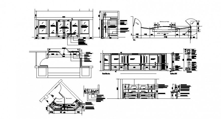 Kitchen all sided section, plan and furniture and structure cad drawing details dwg file