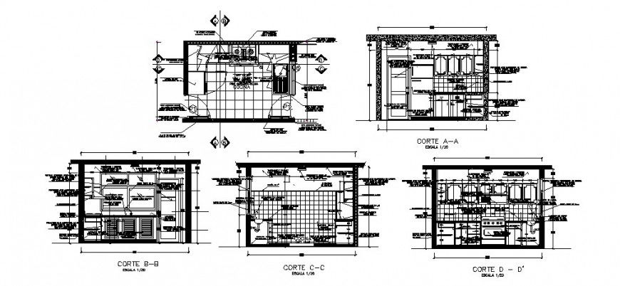 Kitchen all sided section and plan cad drawing details dwg file