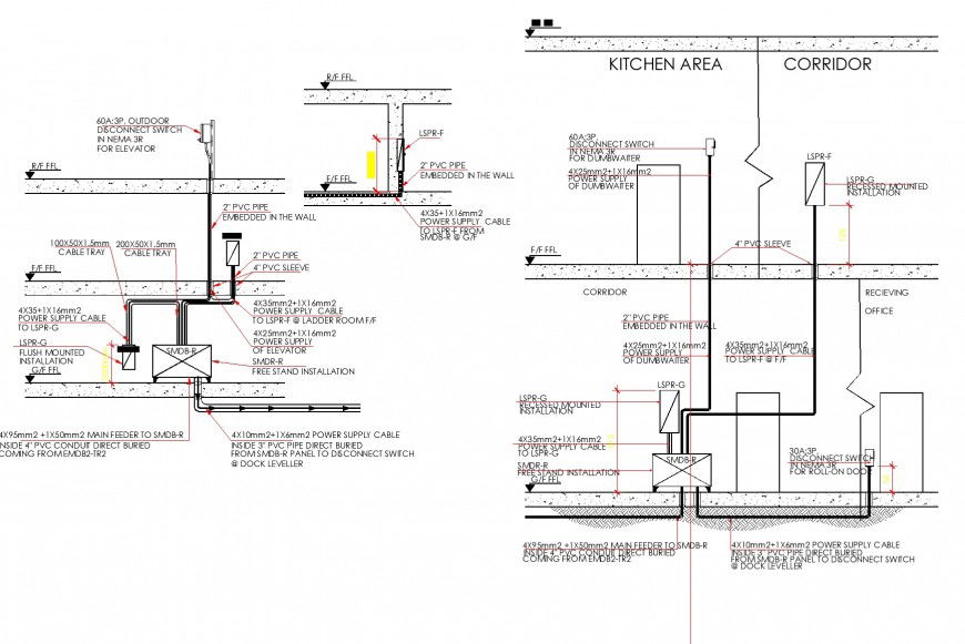Kitchen and corridor electrical planning autocad file