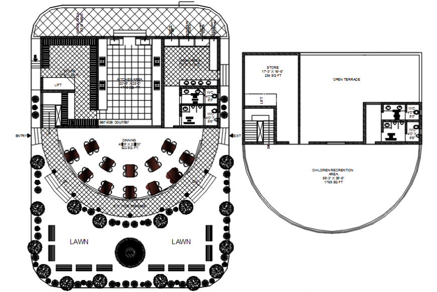 Kitchen and dining area of restaurant layout plan cad drawing details dwg file