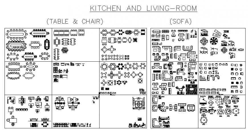 Kitchen and living room furniture detail dwg file