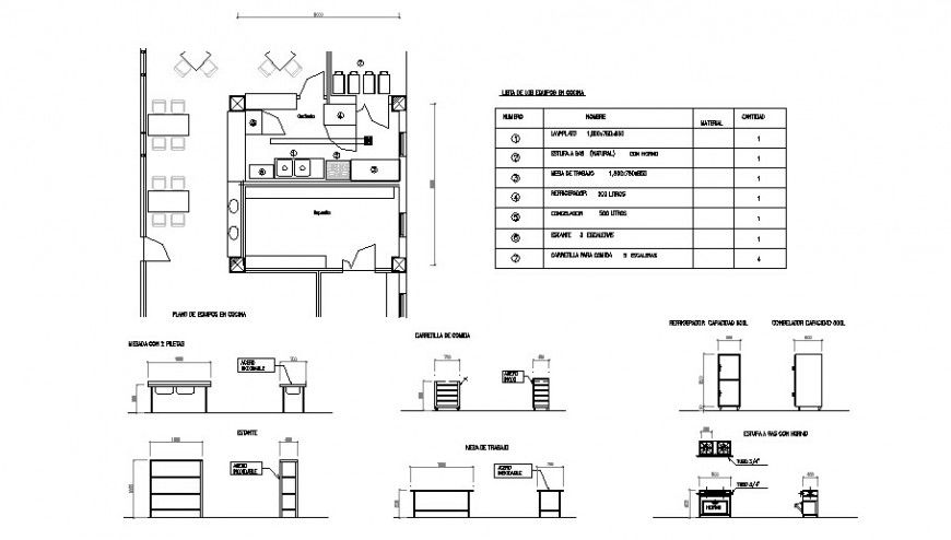 Kitchen and main room house plan detail dwg file