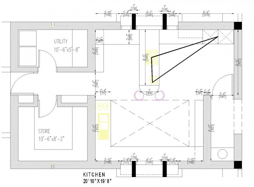 Kitchen and store plan detail dwg file