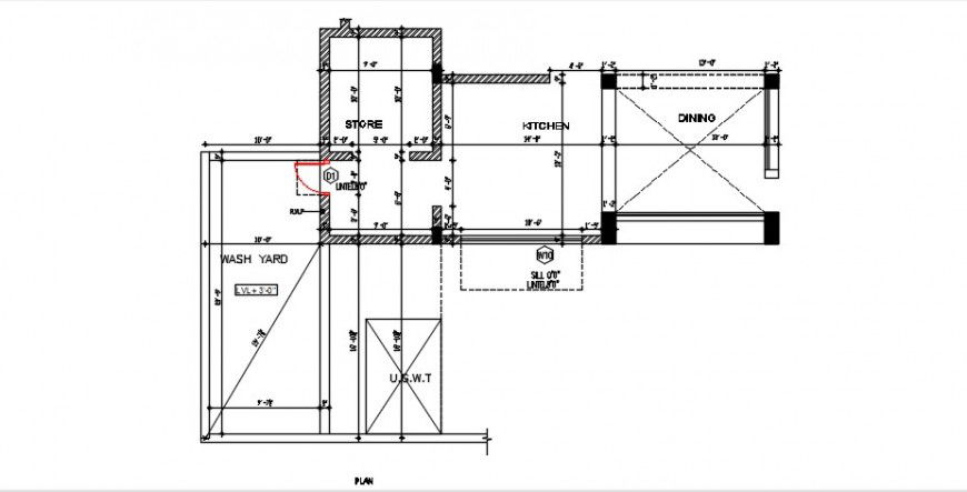 Kitchen and wash area top view plan