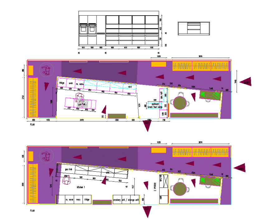 Kitchen area design with interior plan dwg file