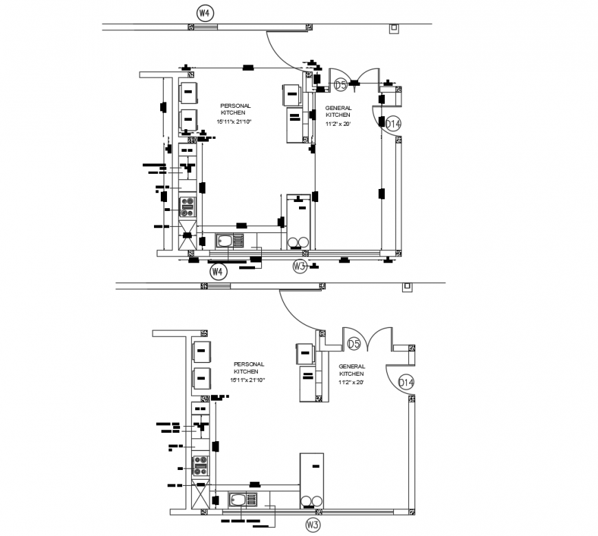 Kitchen area detail working plan 2d view autocad file