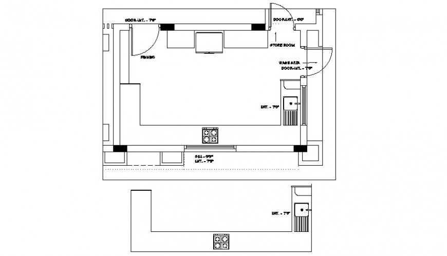 Kitchen area drawings detail 2d view plan autocad software file