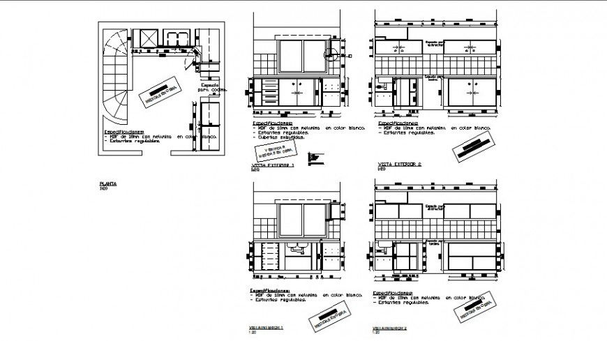 Kitchen area work plan and elevation 2d drawing in autocad