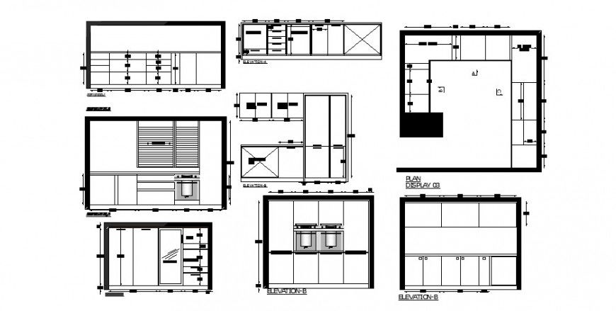 Kitchen area working plan with elevation drawing in autocad