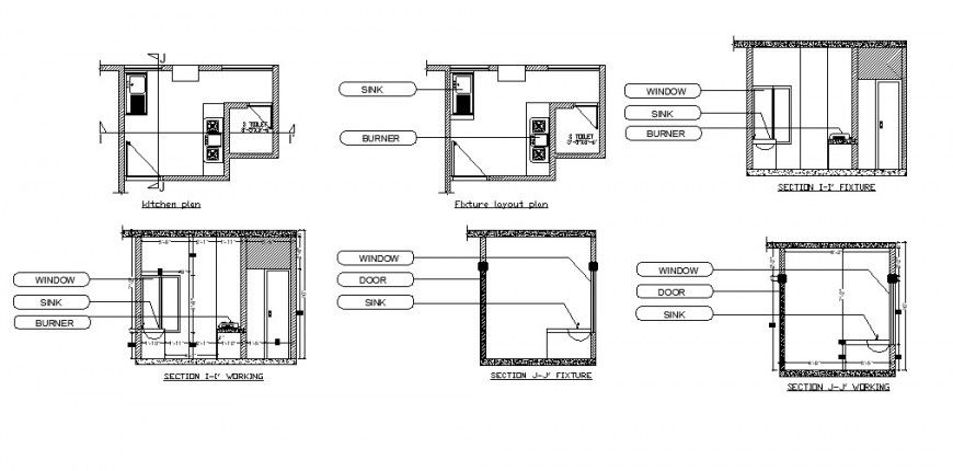 Kitchen block detail plan and section 2d view layout file in autocad format