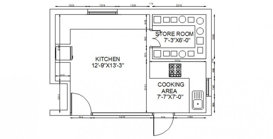 Kitchen block top view plan