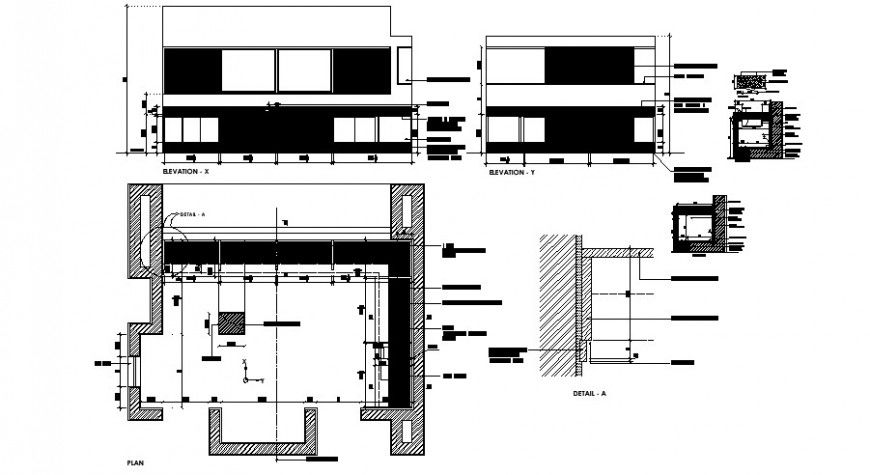 Kitchen both sided elevation, plan and structure details dwg file