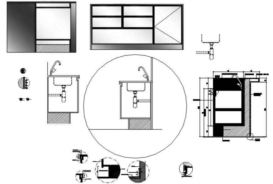 Kitchen cabinet and sink installation drawing details dwg file