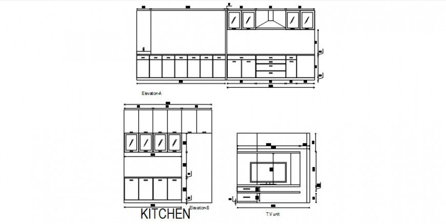 Kitchen cabinet elevation and tv unit cad furniture details dwg file