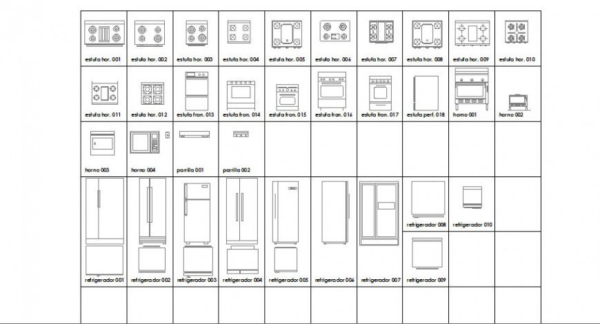 Kitchen common and electric equipment blocks drawing details dwg file