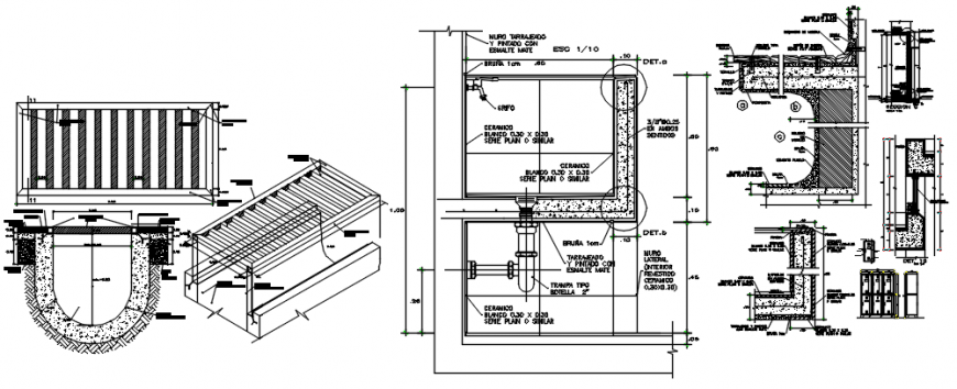 Kitchen construction and plumbing structure drawing details dwg file
