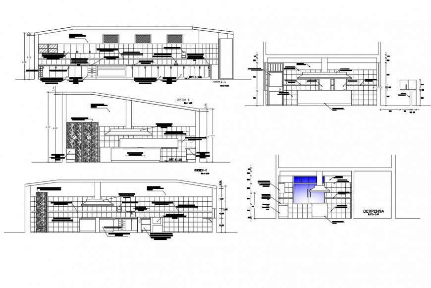 Kitchen construction block with appliances autocad file