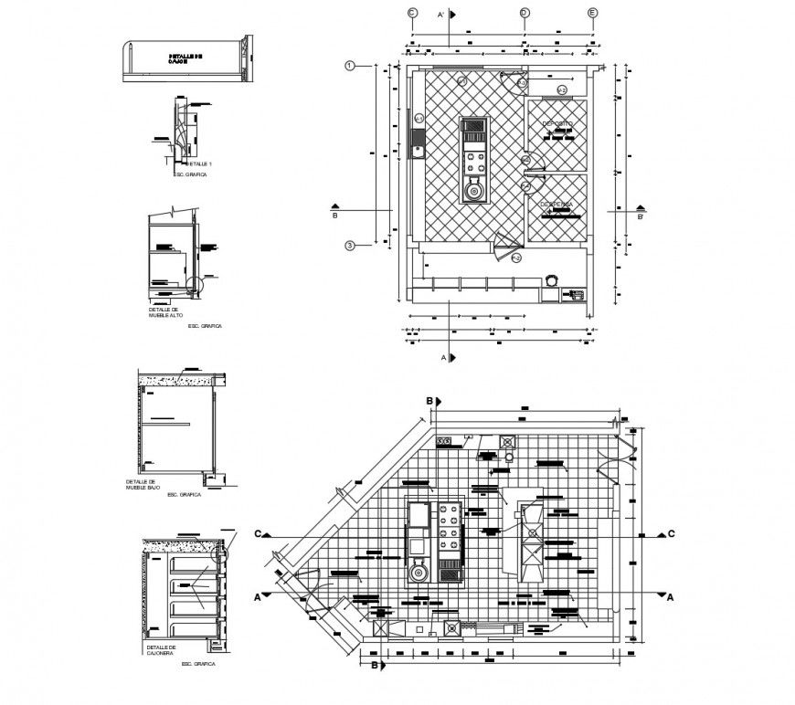 Kitchen construction detail 2d view CAD block layout file in dwg format