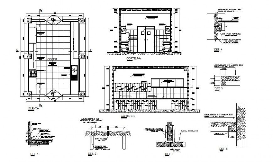 Kitchen construction detail drawing in AutoCAD file.