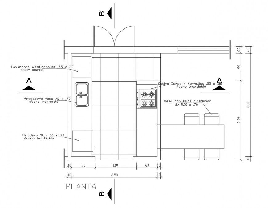 Kitchen construction layout plan in autocad format