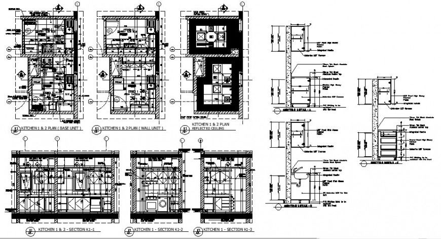 Kitchen construction plan and section 2d view CAD block autocad file
