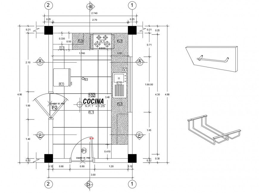 Kitchen construction plan detail 2d view autocad file
