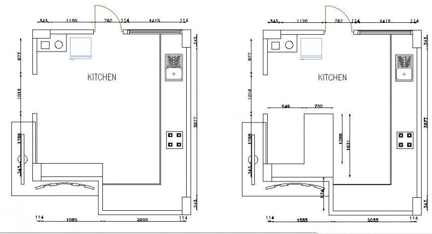 Kitchen construction plan drawing in  autocad file