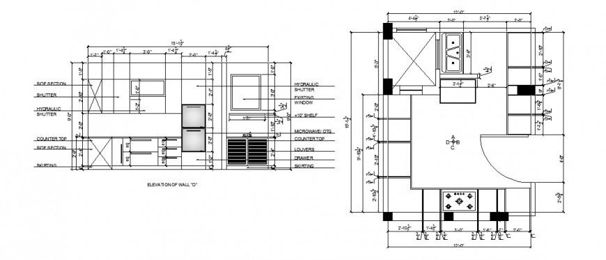 Kitchen construction plan in dwg AutoCAD file.