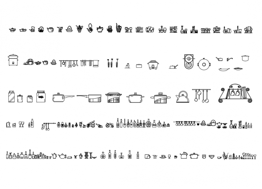 Kitchen crockery multiple dynamic blocks details dwg file