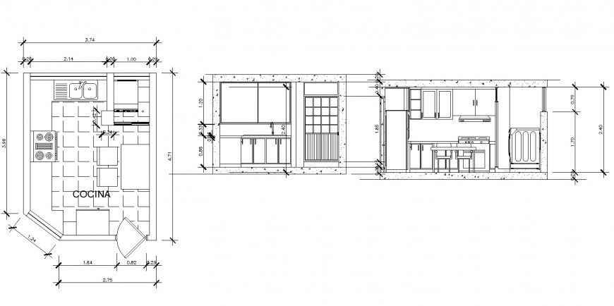 Kitchen design plan drawing in dwg file.