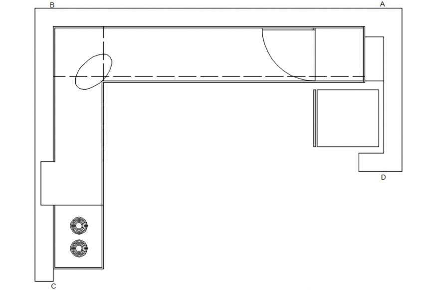 Kitchen desk and furniture top view elevation cad drawing details dwg file