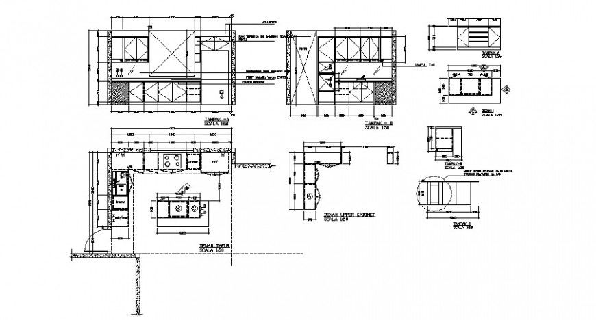 Kitchen detail 2d view CAD construction plan and section autocad file