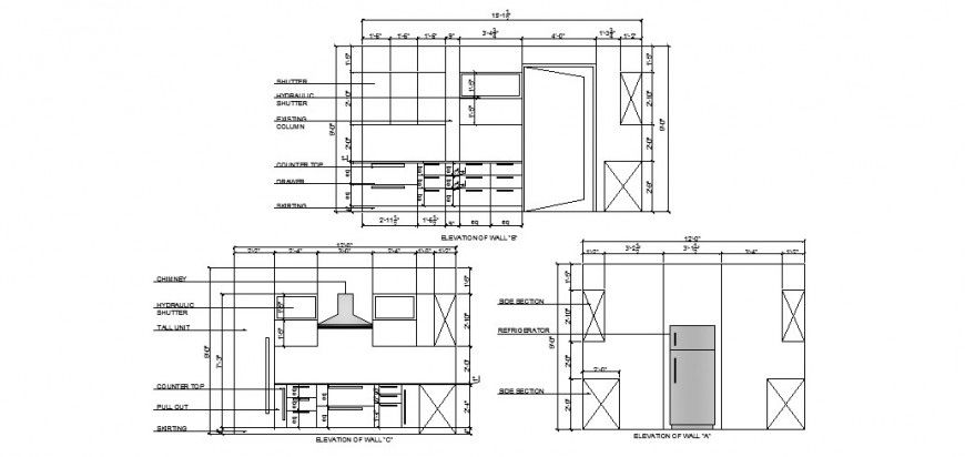 Kitchen detail elevation drawing in dwg AutoCAD file.