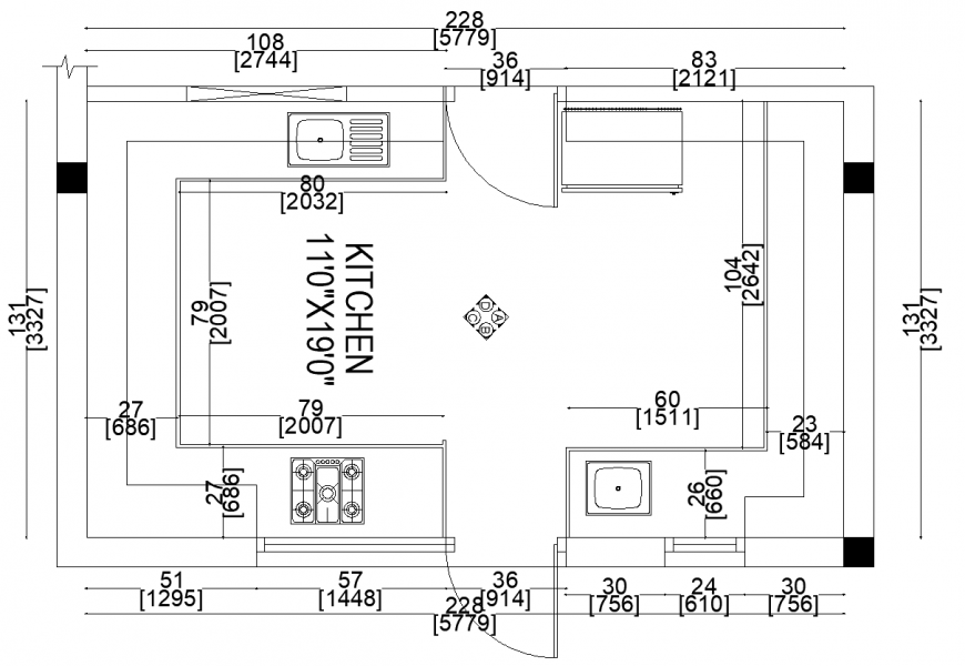 Kitchen detail working drawing in dwg file.