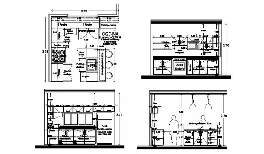 Kitchen dining area drawings details plan elevation autocad file