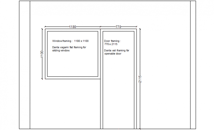 Kitchen door and window elevation and framing details dwg file