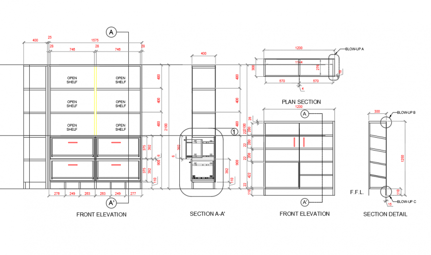 Kitchen drawer Perspective view & other detail this drawing