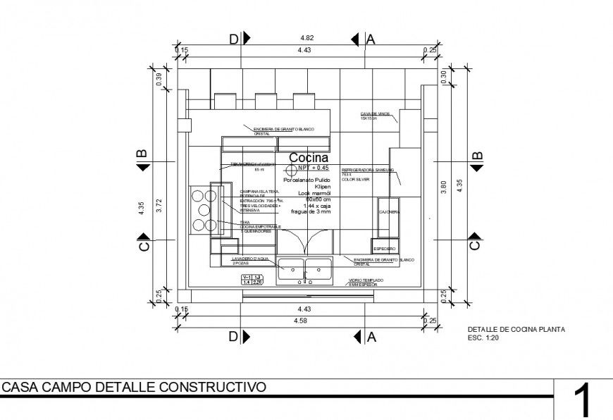 Kitchen drawing of villa in dwg file.