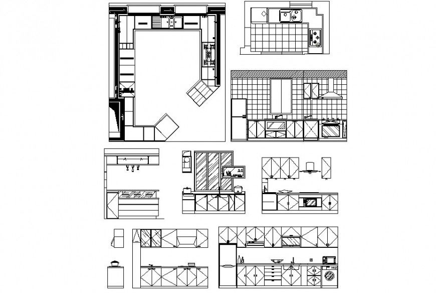Kitchen Elevation and section detail and furniture detail dwg file