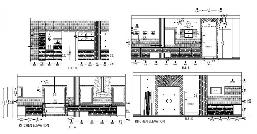Kitchen elevation and sectional elevation drawing details with furniture dwg file