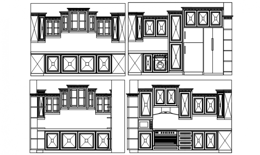 Kitchen elevation different view in auto cad file