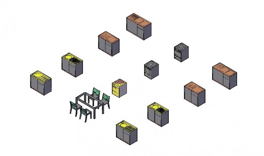 Kitchen equipment detail 3d model in AutoCAD file.
