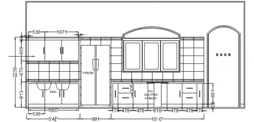 Kitchen for Doshi family front section cad drawing details dwg file